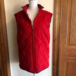 CROWN & IVY Red Puffer Quilted Vest Navy Trim Medium